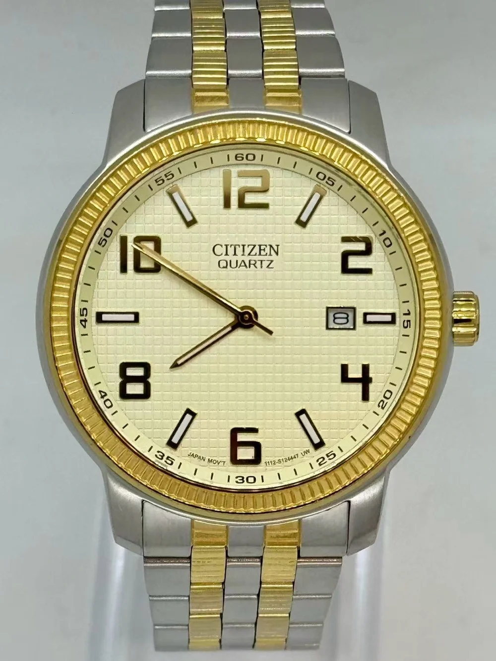 Citizen Men’s Quartz Watch Two Tone 40mm Gold Dial Date S Steel New Battery Runs